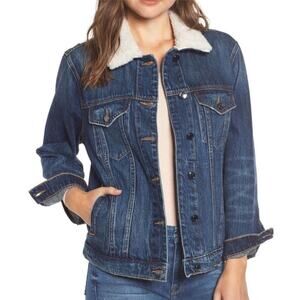 Good American Sherpa Collar Boyfriend Denim Jacket NEW